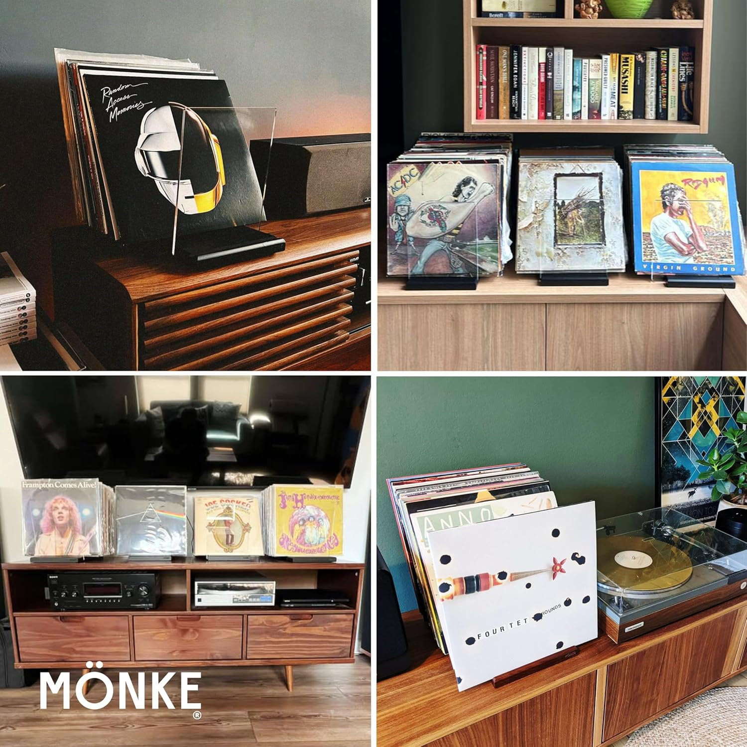 Premium Vinyl Record Storage - a Mid-Century Style Record Holder, 50 LP Capacity - with a Now-Playing Record Display Groove (Brown) image number 3
