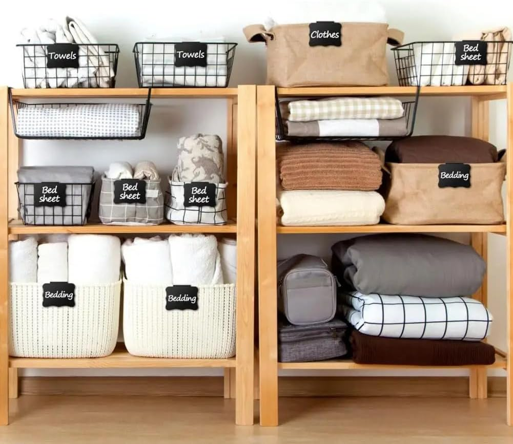 Dorischen 16 Pack Basket Labels Clip 2 White Pen,Removable Clip Label Holder, Reusable Tag Stickers for Pantry Organization and Storage Baskets Bin Labels image number 4