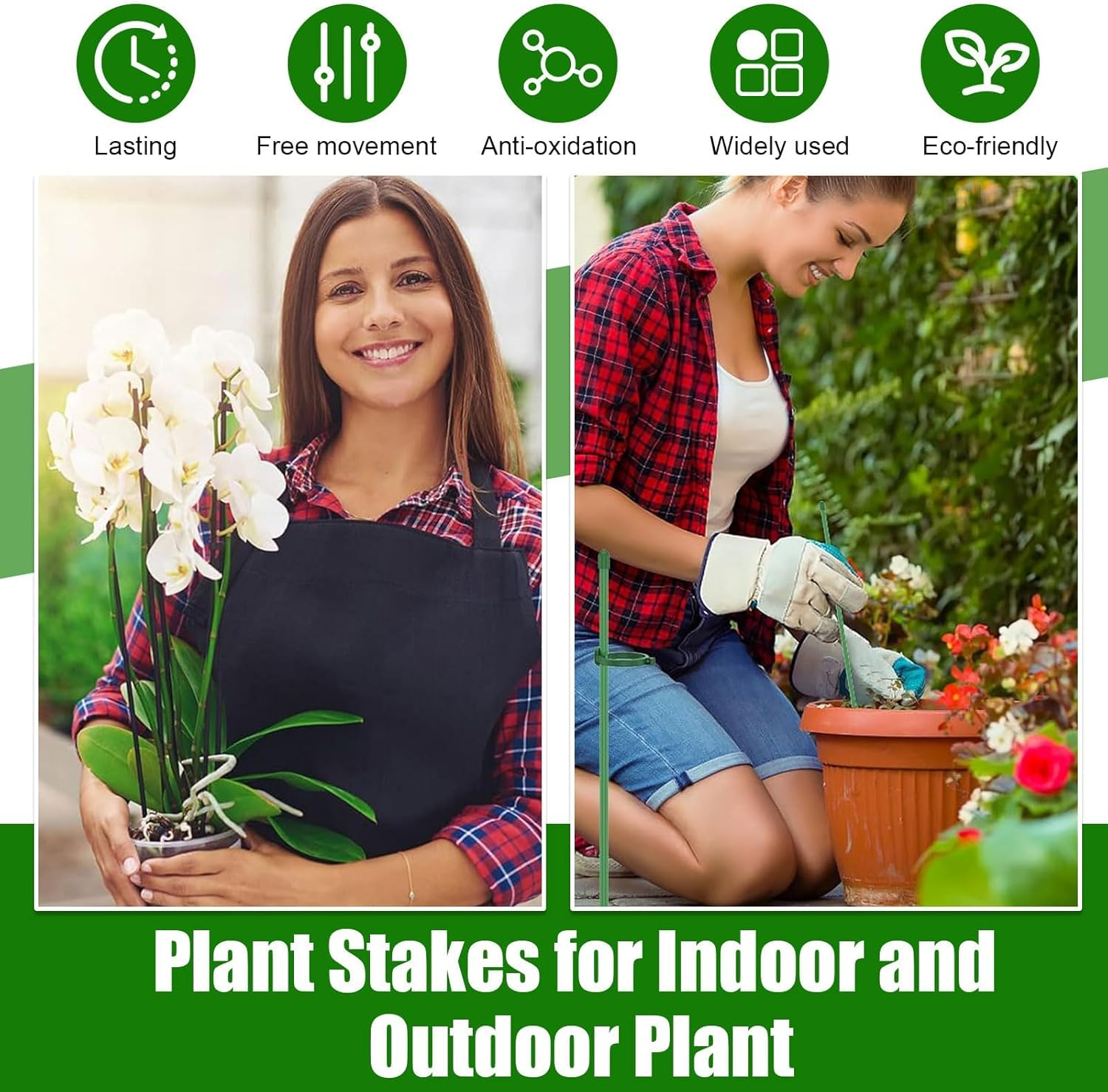 Plant Support Stakes, 10 Pcs 12Inch Adjustable Plant Support Sticks with Rings and Connectors, Garden Single Stem Plant Stake for Potted, Tomato, Rose, Vegetable image number 1