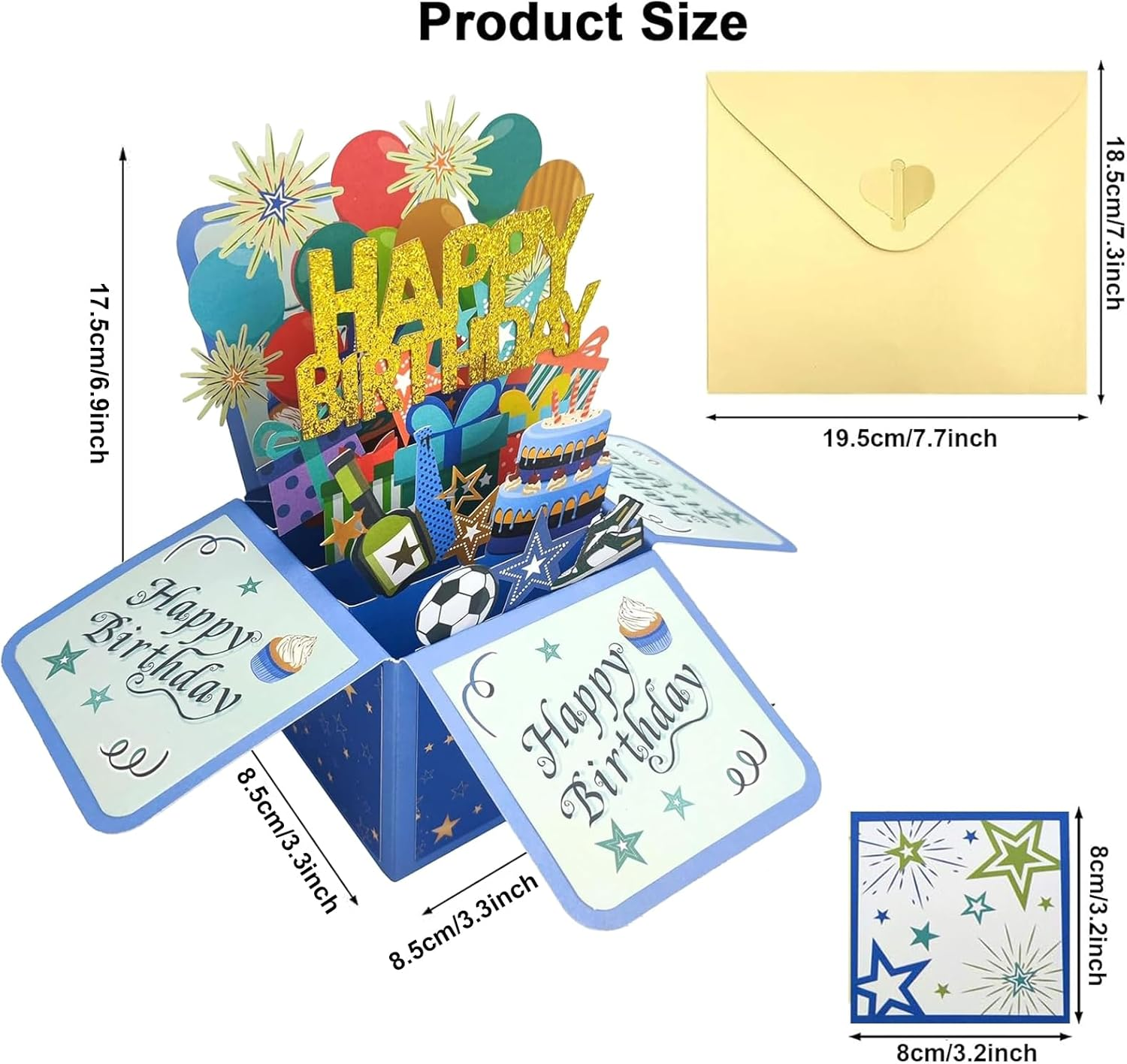 Pop up Happy Birthday Card,3D Candle Cake Happy Birthday Pop up Greeting Boxed Cards,Special for Friends Kids Families Boys and Girls (Blue) image number 6