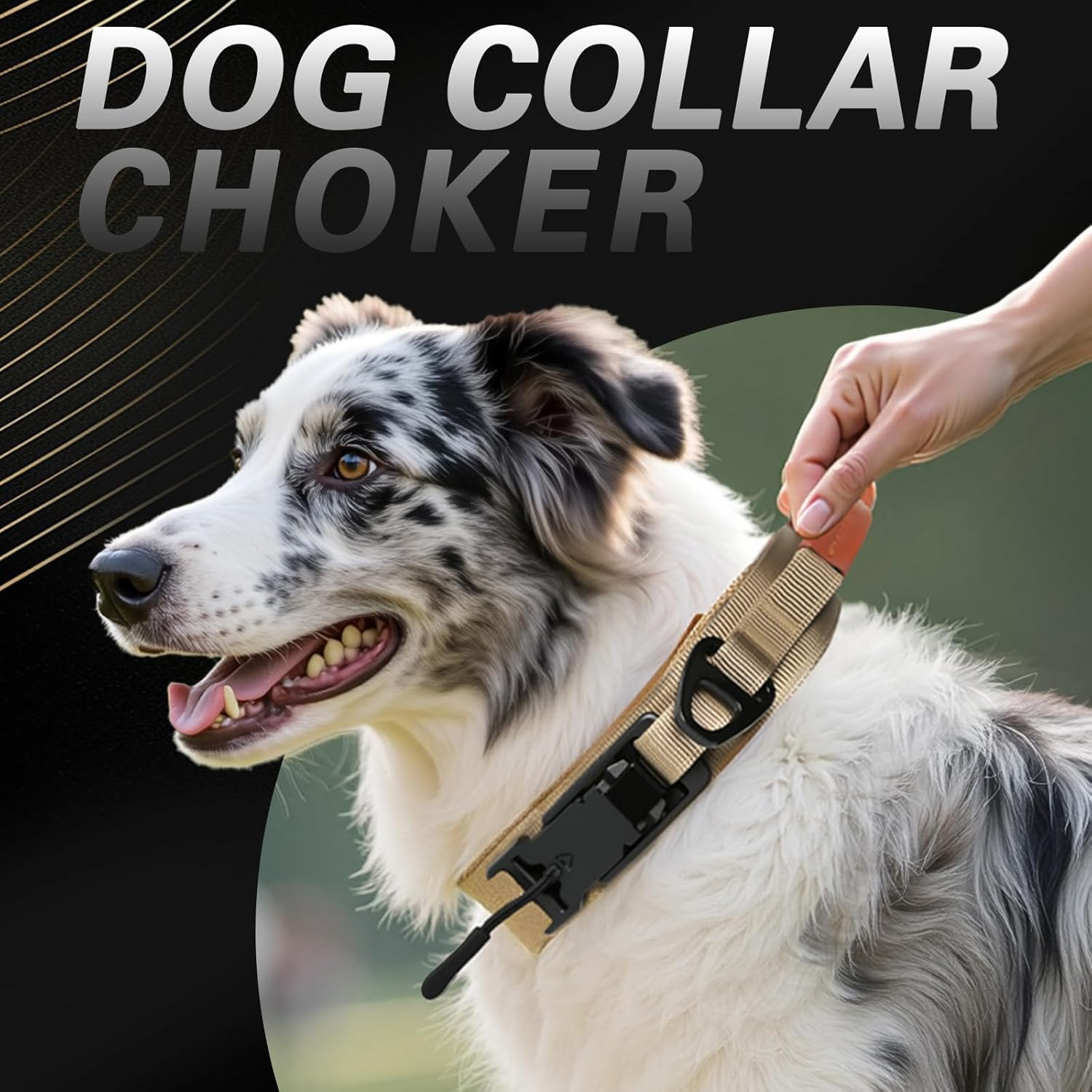 Nouri Tactical Dog Collar, Adjustable Military Training Nylon Collar with Breathable Soft Padded, Thick Pet Collar with Control Handle and Heavy Quick-Release Magnetic Metal Buckle for Dogs(M,38-44Cm)