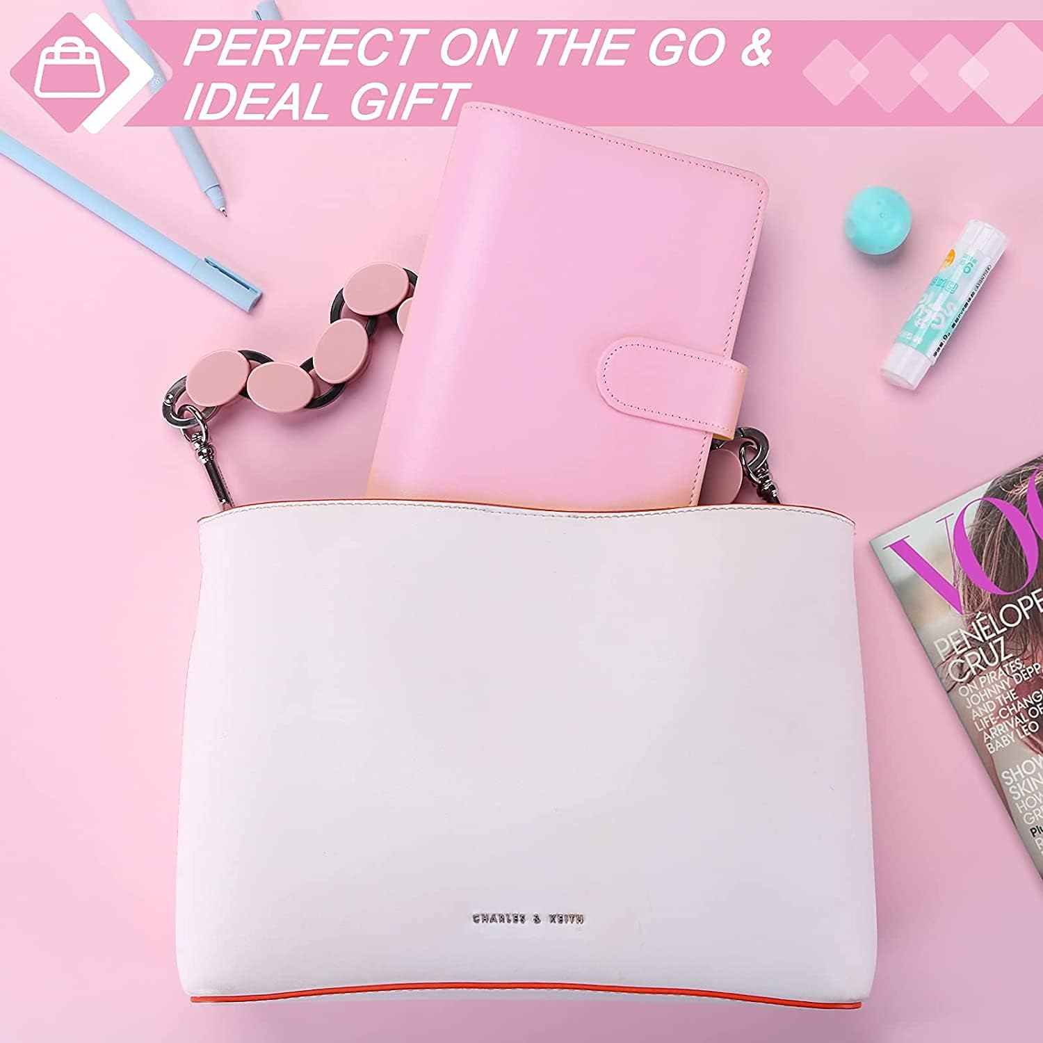 A6 PU Leather Binder Budget Planner Organizer - 6 Ring Binder Cover with 8 Pockets, 12 Expense Sheets & 2 Category Stickers - Money Saving Budget Planner (Pink) image number 2