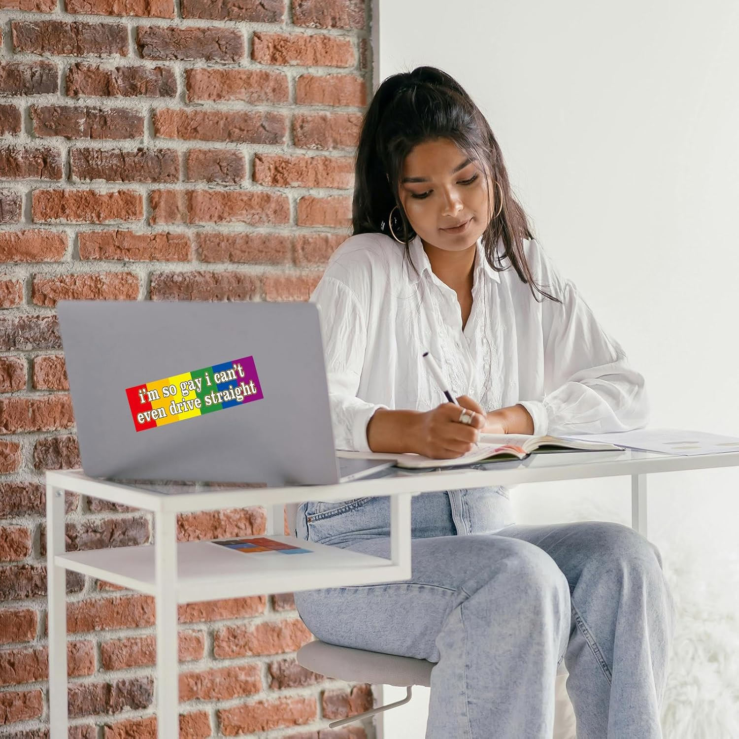 Funny I'M so Gay I Can'T Even Drive Straight Car Stickers Decal Practical Friends Jokes Prank Rainbow Flag, Waterproof Bumper Stickers for Car, Refrigerator,Laptops, Eye-Catching-7.9 X 2.4In (B) image number 2