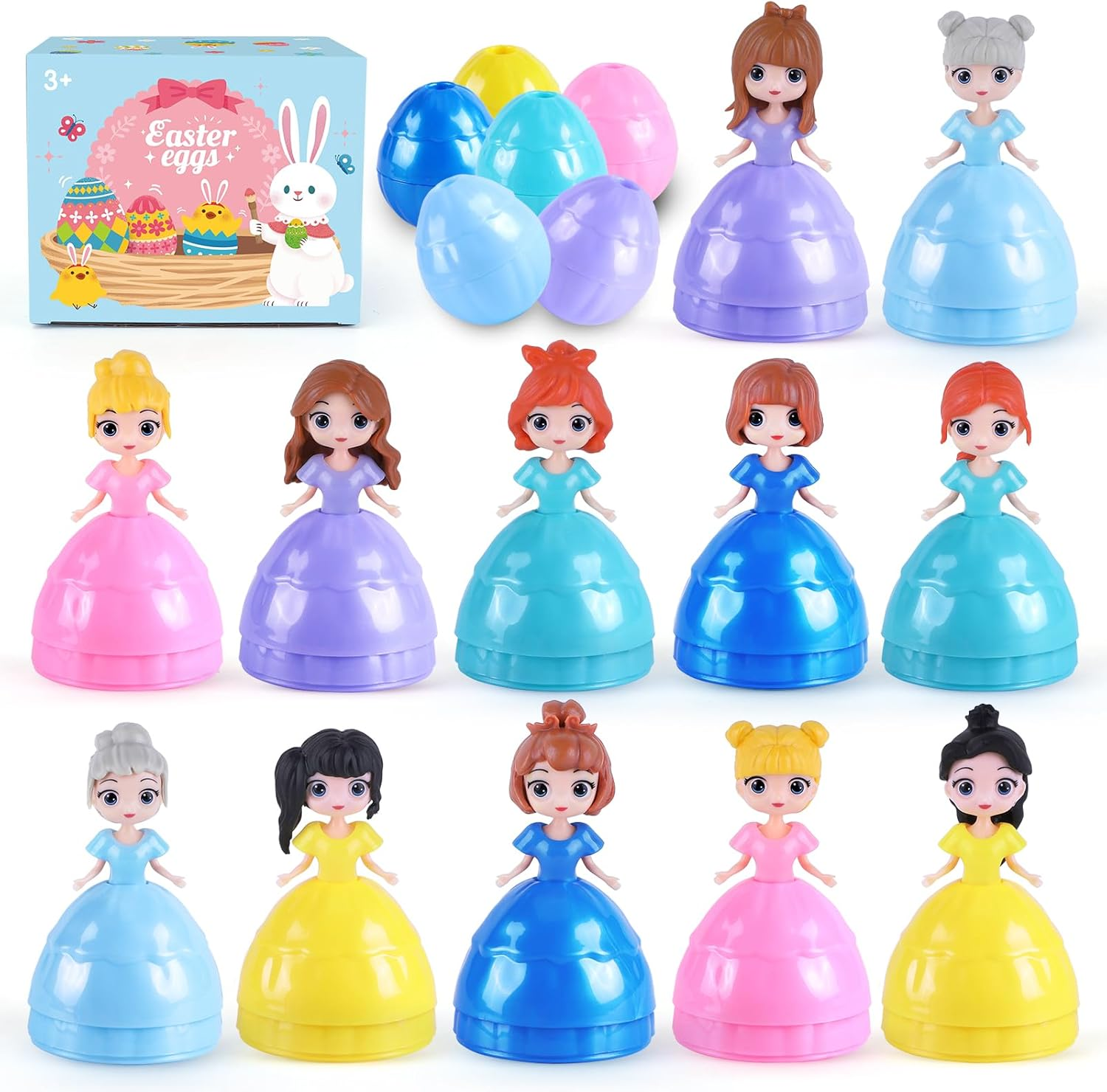 12 PCS Easter Eggs Filled with Princess for Kids Girls, Easter Eggs with Toys Inside, Easter Basket Stuffer, Easter Eggs Hunt Gifts, Classroom Prize and Party Favors image number 2