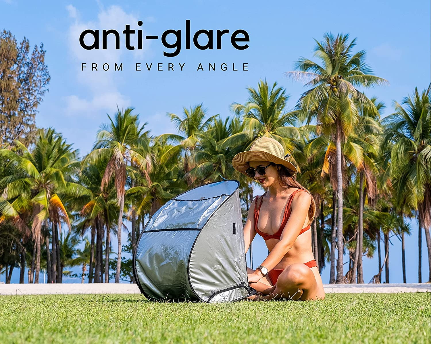 Laptop Sun Shade for Working outside | Glare Blocker | Heat Reflective | Waterproof | Fits up to 17&rdquo; Screens | Foldable & Portable Privacy Screen Hood Tent for Outdoors | Perfect Viewing Angle image number 2