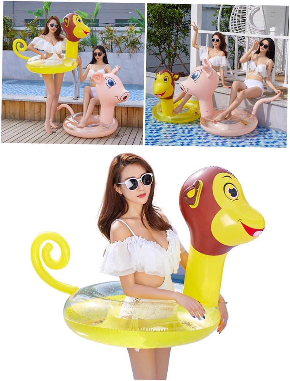 KICHOUSE Inflatable Swimming Ring for Adults, Thickened PVC Cartoon Monkey Pattern Swim Ring with Sequins, Summer Water Playing Float for Pool and Beach Fun image number 1