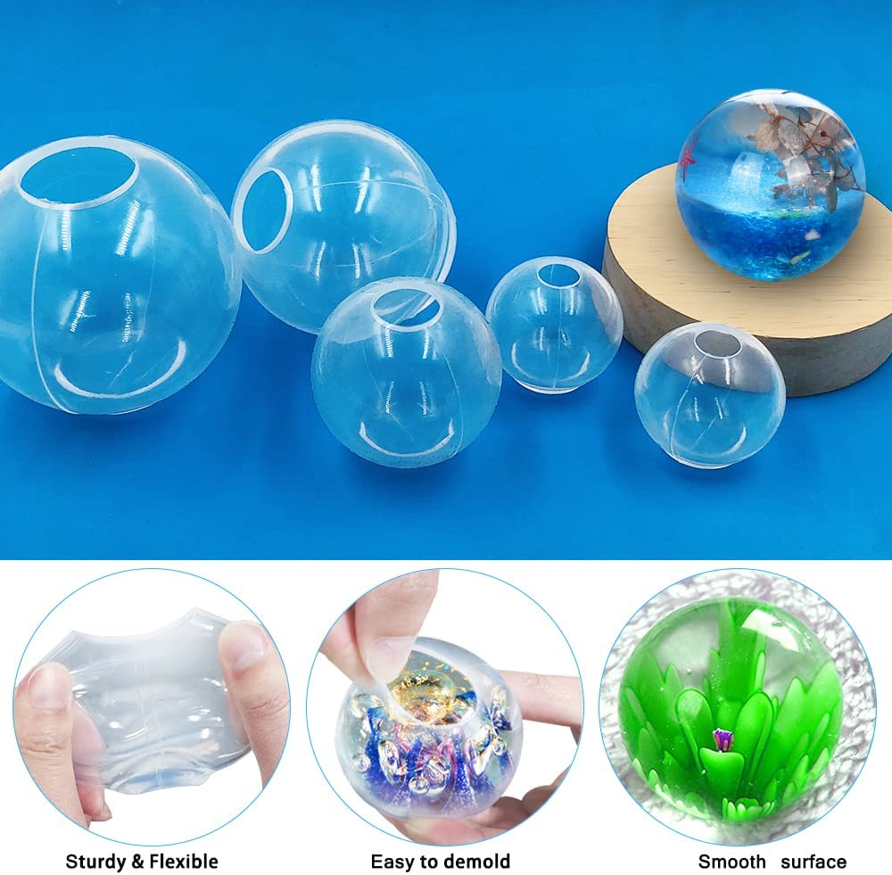 AFUNTA 5 PCS Clear Silicone Ball Molds, 3D Sphere Silicone Resin Mold round Ball Epoxy Resin Mold with USB Powered Lighted Base Stand, for Jewelry Making, Home Decoration image number 3