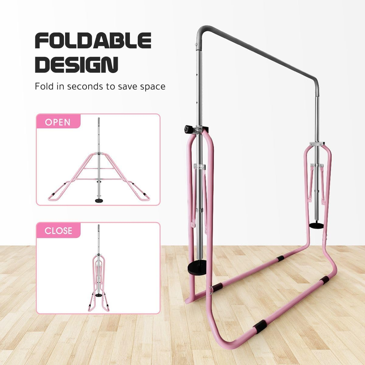 Genki Expandable Gymnastics Bars, Adjustable Height Gymnastic Horizontal Bars,Junior Climbing Frame Training Bar Children Folding Training Monkey Bars for Kids,Pink&hellip;