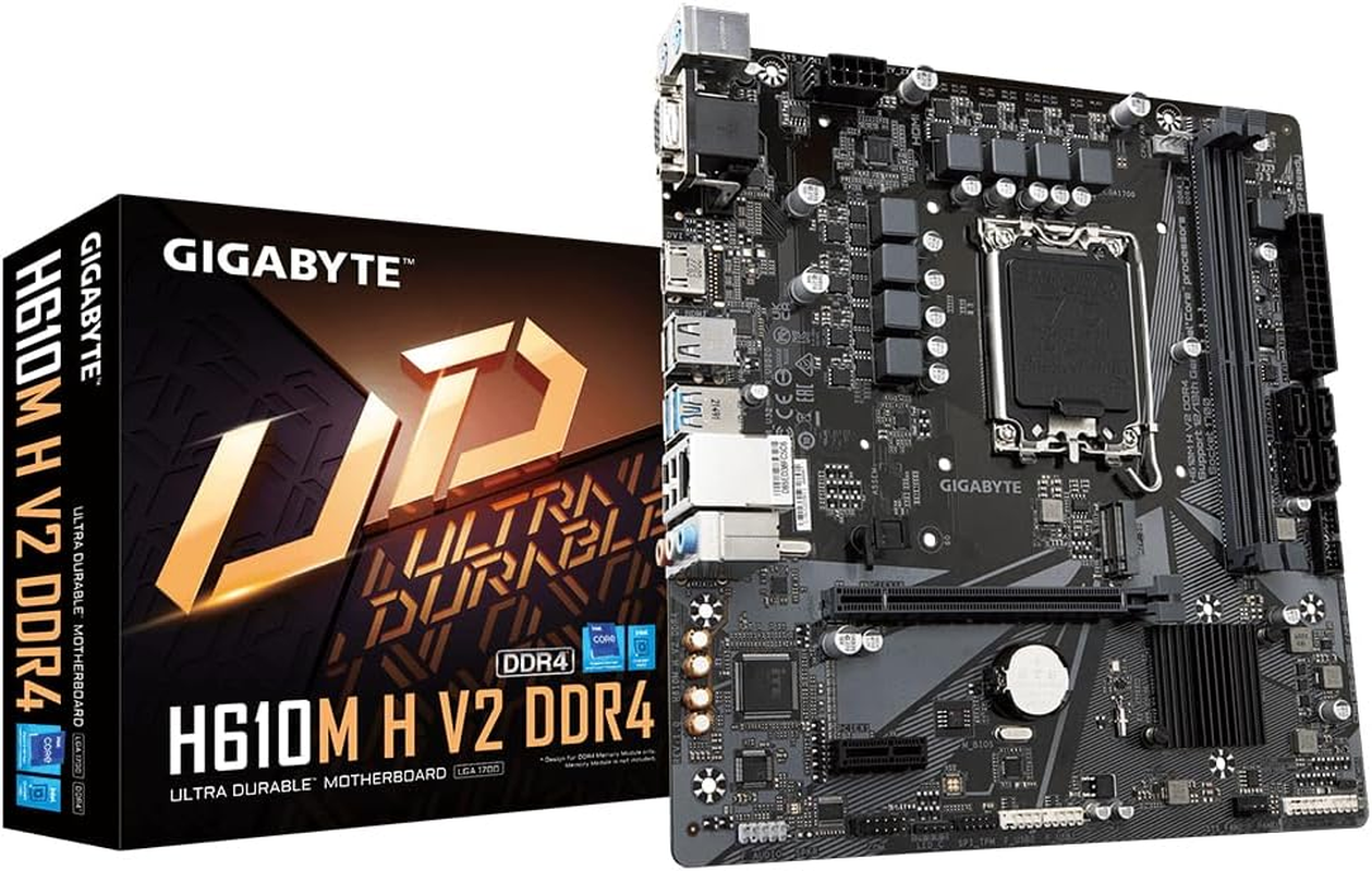Gigabyte H610M H V2 DDR4 Motherboard - Supports Intel Core 14Th Cpus, 6+1+1 Hybrid Digital VRM, up to 3200Mhz DDR4 (OC), 1Xpcie 3.0 M.2, Gbe LAN, USB 3.2 Gen 1 image number 1