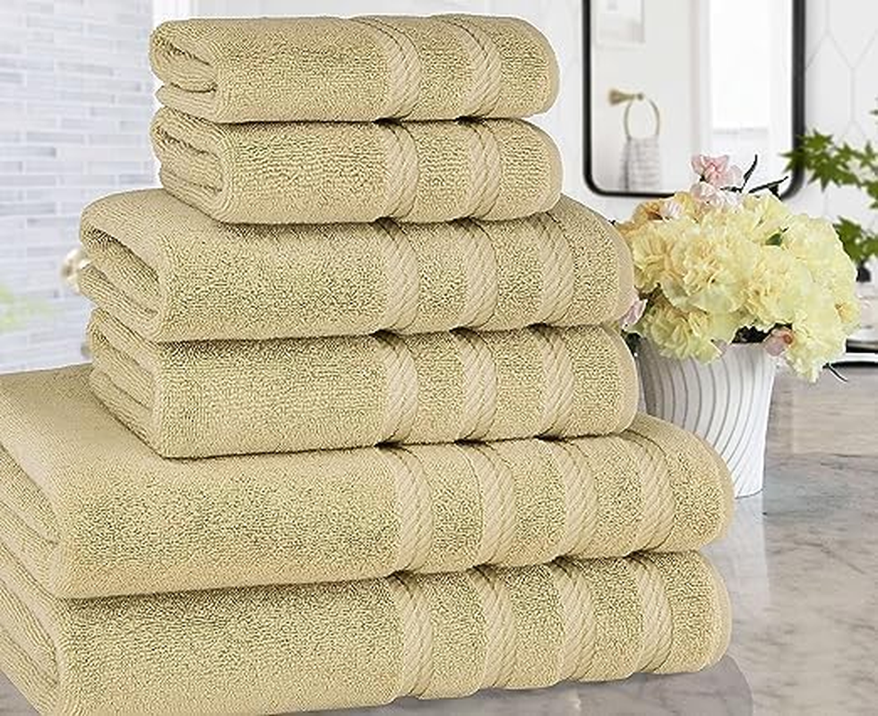 Safi plus 6 Pieces Luxury Towel Sets with 2 Bath Towels,2 Hand Towels, and 2 Washcloths | 00% Combed Cotton Ultra Soft Highly Absorbent 600 GSM | Softness Quick Dry & Daily Use (Beige) image number 3