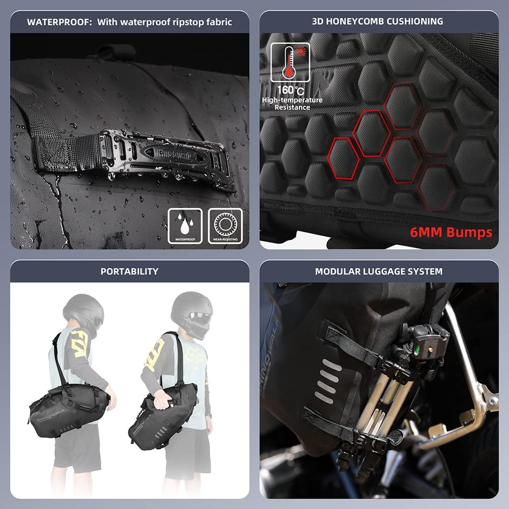 Rhinowalk Motorcycle Saddle Bag Waterproof 18L (9Lx2) Motorcycle Side Pannier Bag Anti-Vibration Motorbike Bag Motorcycle Accessories MT1418 Black