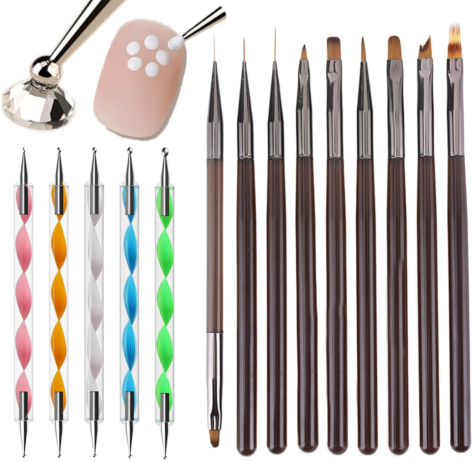 5PCS Dotting Pens with 9PCS Nail Painting Brushes,Acrylic Nail Brush, Nail Art Design Pen Painting Tools with Home and Professional Salon Use image number 6