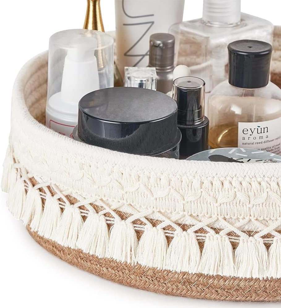 2 Pack. Cotton Rope Woven Basket. Bohemian Style Decoration. for Shelves/Towels/Storage Boxes/Bathrooms. image number 6