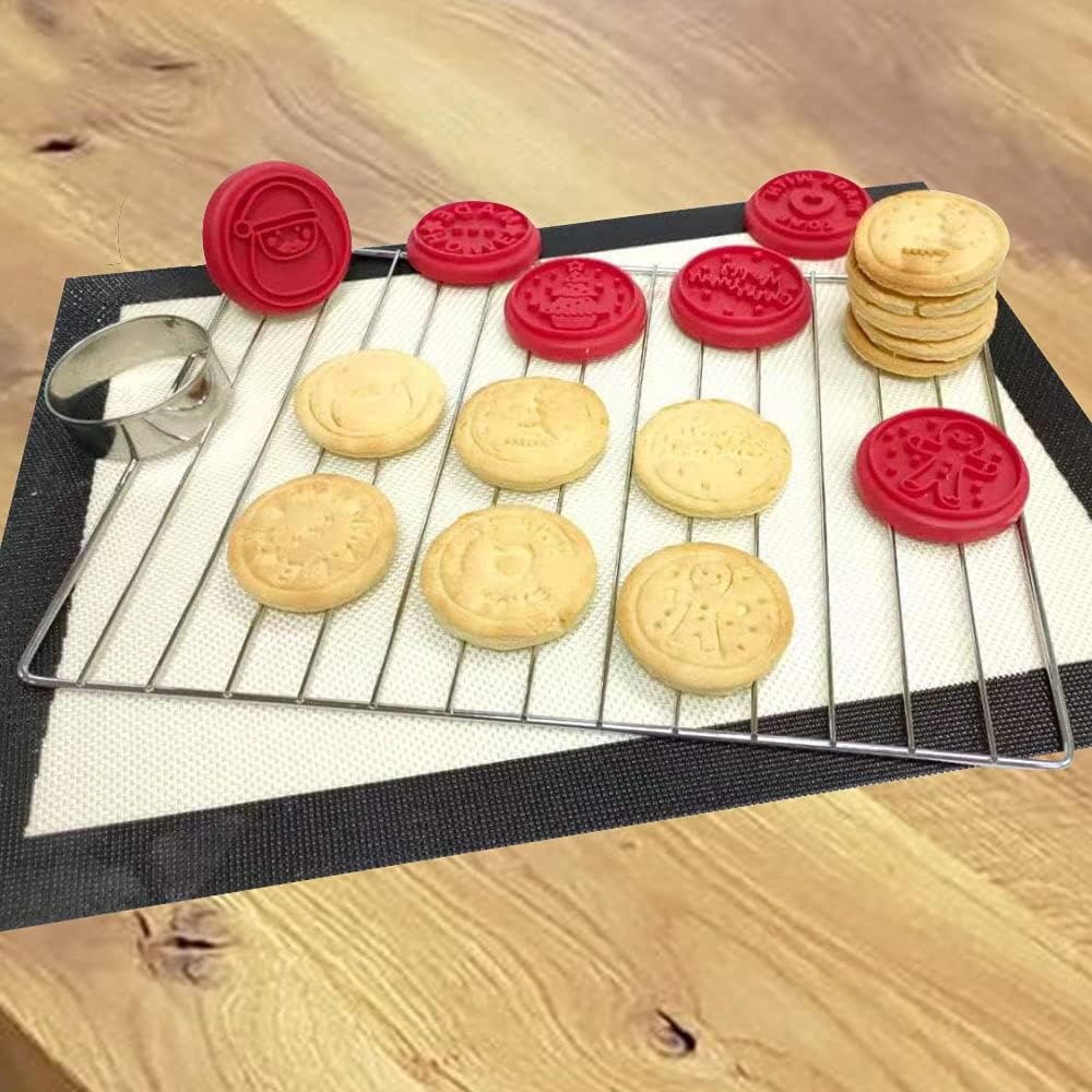 6 PCS Silicone Holiday Christmas Cookie Stamp Set with round Cookie Cutter, Wooden Press Handle, Christmas Cookie Cutter, Santa Claus, MADE with LOVE, Gingerbread Man, HOME MADE image number 4