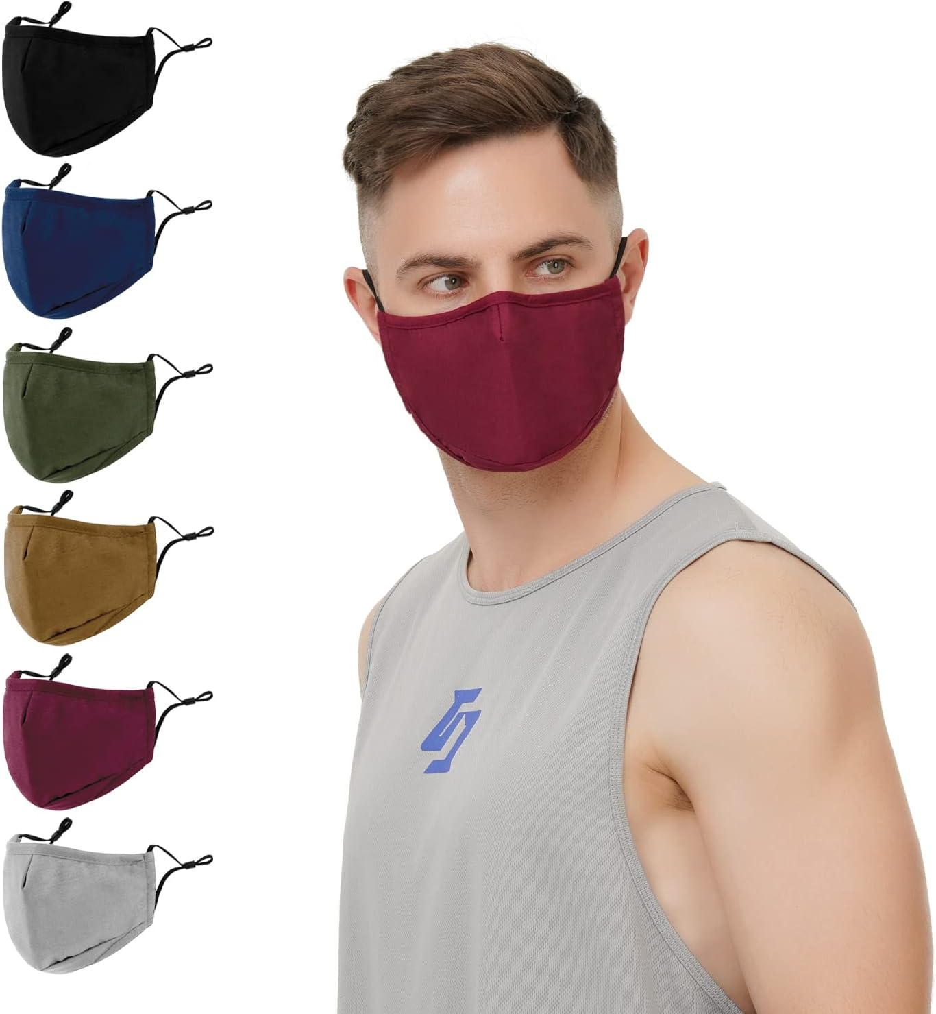 3-Ply Cloth Face Mask 6 Pack,Washable, Reusable and Breathable Face Covering with Adjustable Ear Protection Loops for Women and Men image number 4