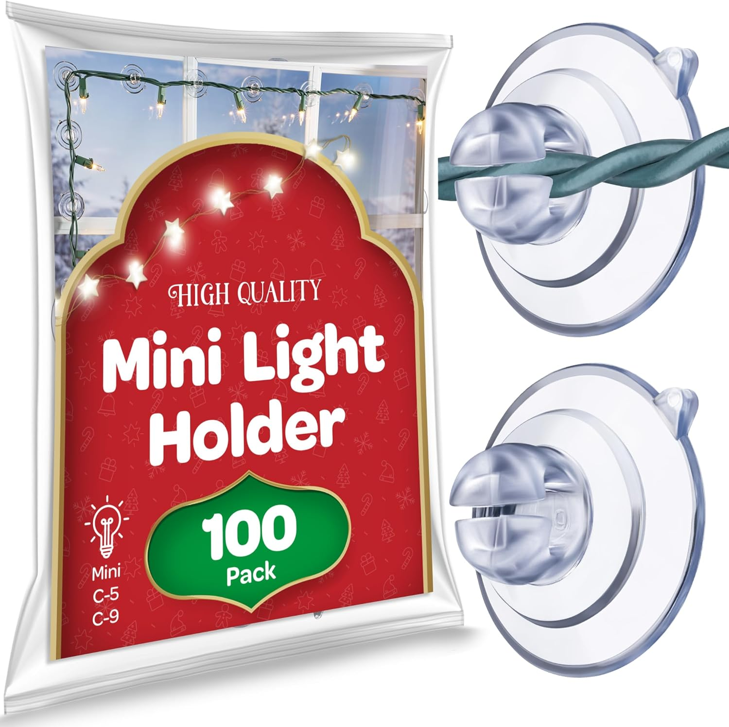 Christmas Light Suction Cups [Set of 100] Mini Light Suction Cup Hooks - Hang String Christmas Lights & Decorations - Christmas Light Suction Cup Clips - No Tools Required - Made in the USA image number 3