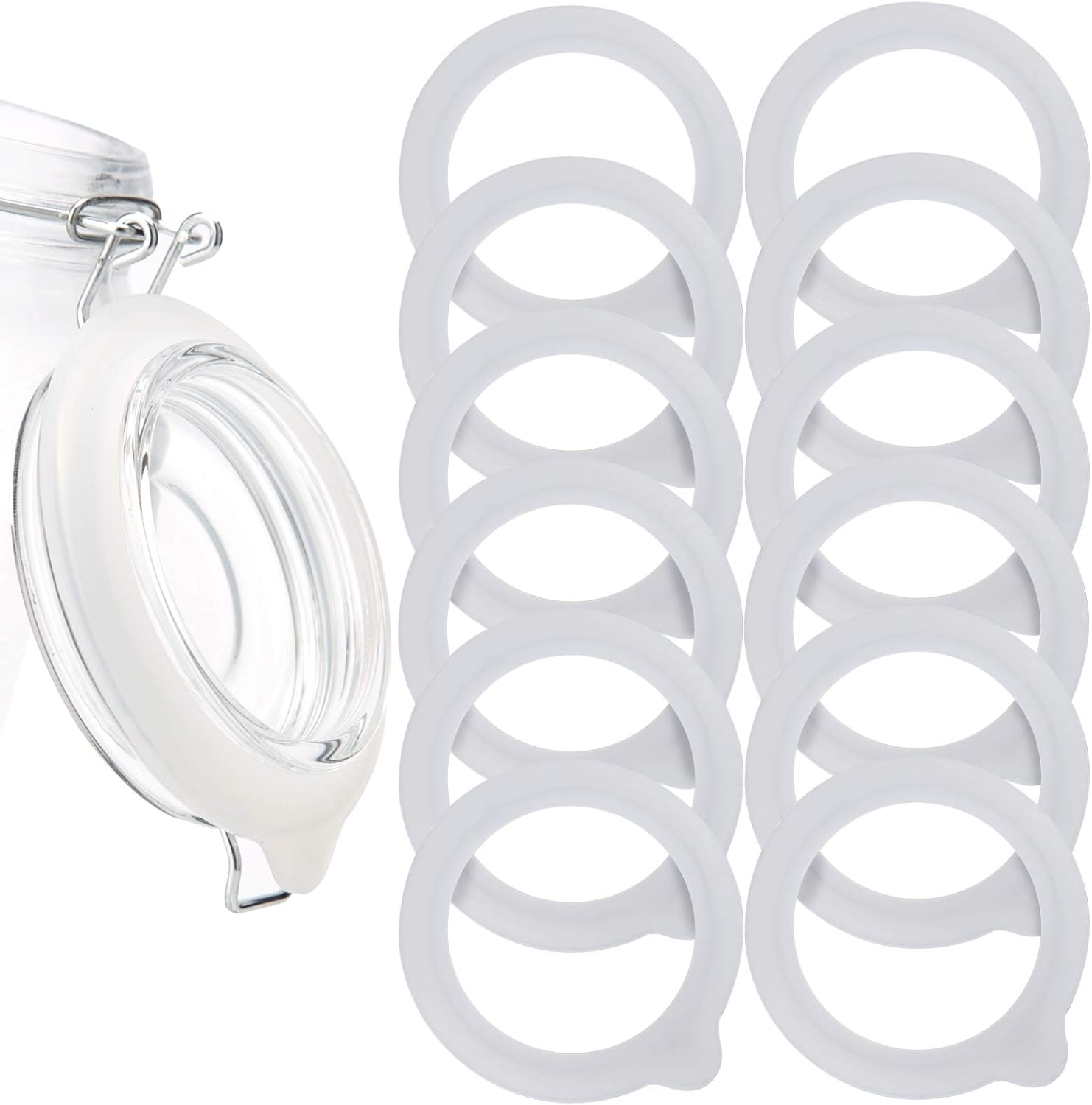 LUTER 12Pcs Silicone Jar Gaskets Replacement, Leak Proof Silicone Gasket Airtight Seals Rings for Mason Jar Lid, Regular Wide Mouth Glass Jars (White)