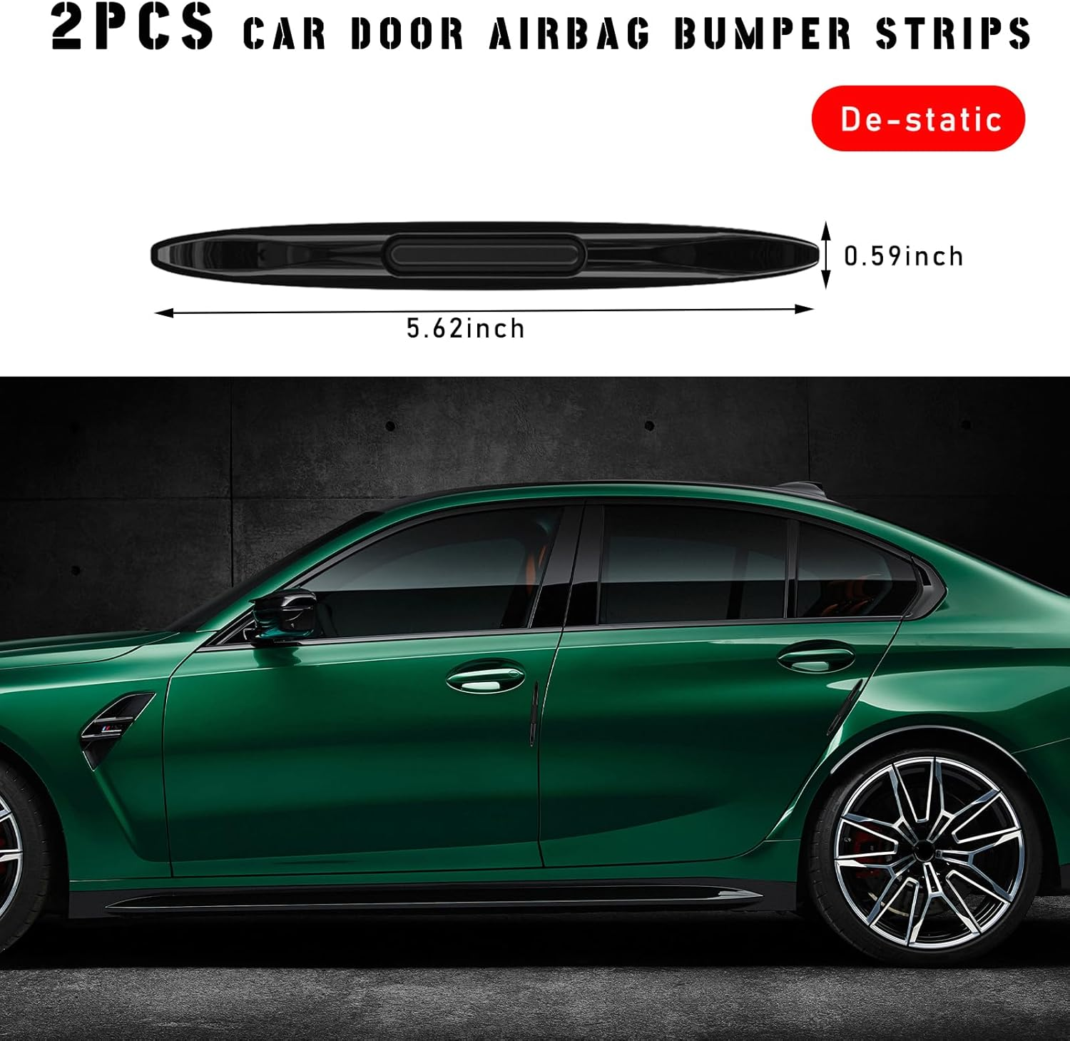 2 PCS Car Door Edge Guard Protectors, Anti-Collision Silicone Side Door Edge Sticker Strips, Electrostatic Eliminating Strip with Air Bags, Universal Auto Body Accessories (Black) - Black image number 5