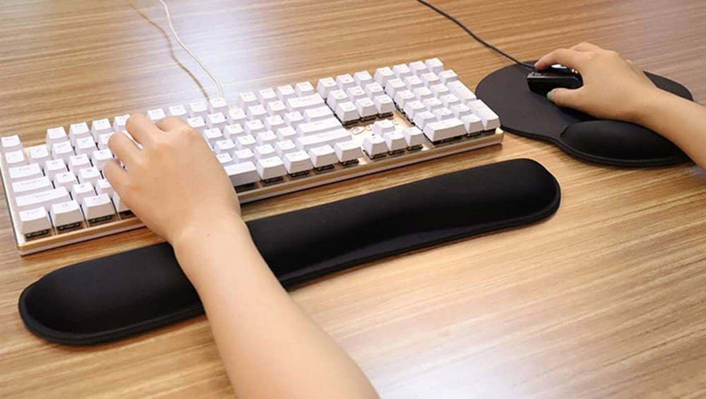 Tongke Keyboard Wrist Rest Palm Rest with Ergonomic Memory Foam Cushion for Easy Typing & Pain Relief, Anti-Slip Wrist Support for PC Laptop Computer Desktop Gaming Home Office - Black