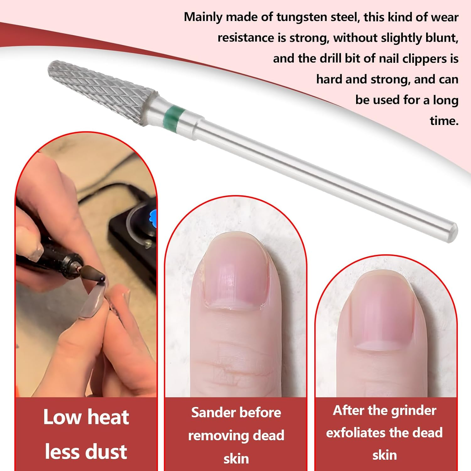 Milling Cutter Bit Hard Metal Milling Cutter 2.35Mm Manicure Drill Bit Beauty Nail Drill Electric Manicure for Remove Gel Cuticles and Panel (Green C Coarse Teeth) image number 2