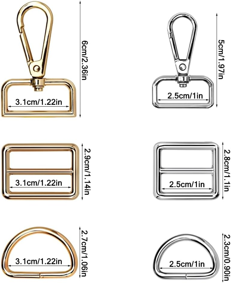 30 Pcs D Rings for Purse Bag, AFUNTA Hardware Purse Heavy Duty Swivel Snap Hooks and Tri-Glide Slide Buckles for Bag Making Buckles Craft (25Mm/31Mm)