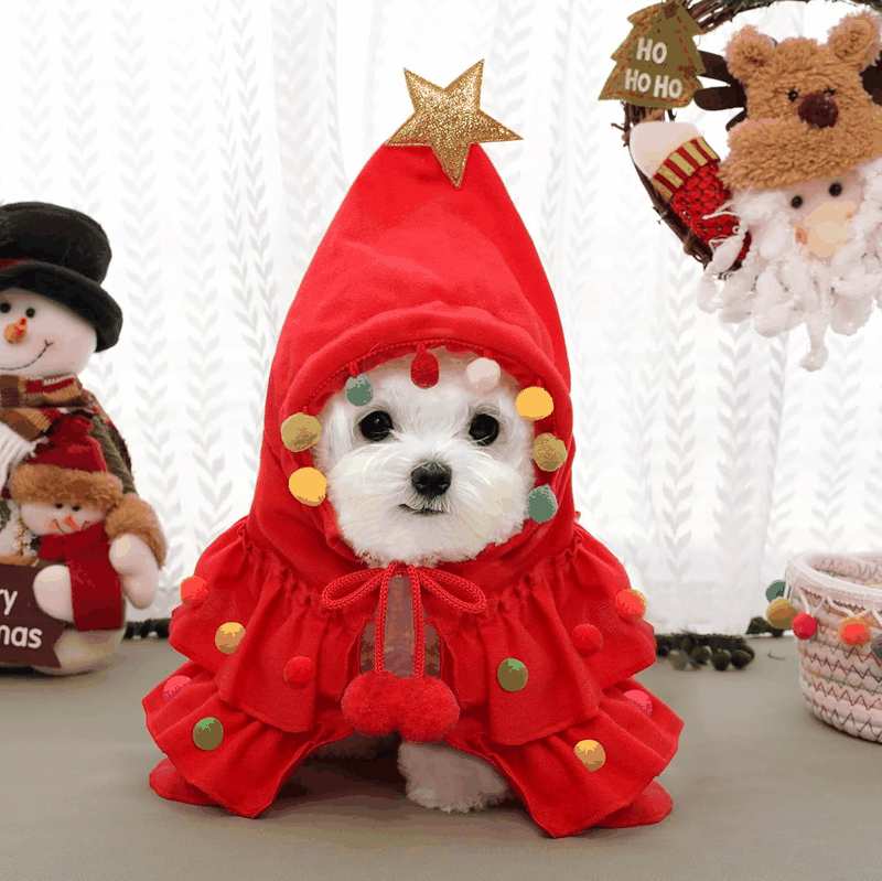 Pet Christmas Clothing Elf Clothing Cat Cloak Dog Clothing Little Cat Cloak Christmas Tree Little Dog Cat Pet (Red, L)