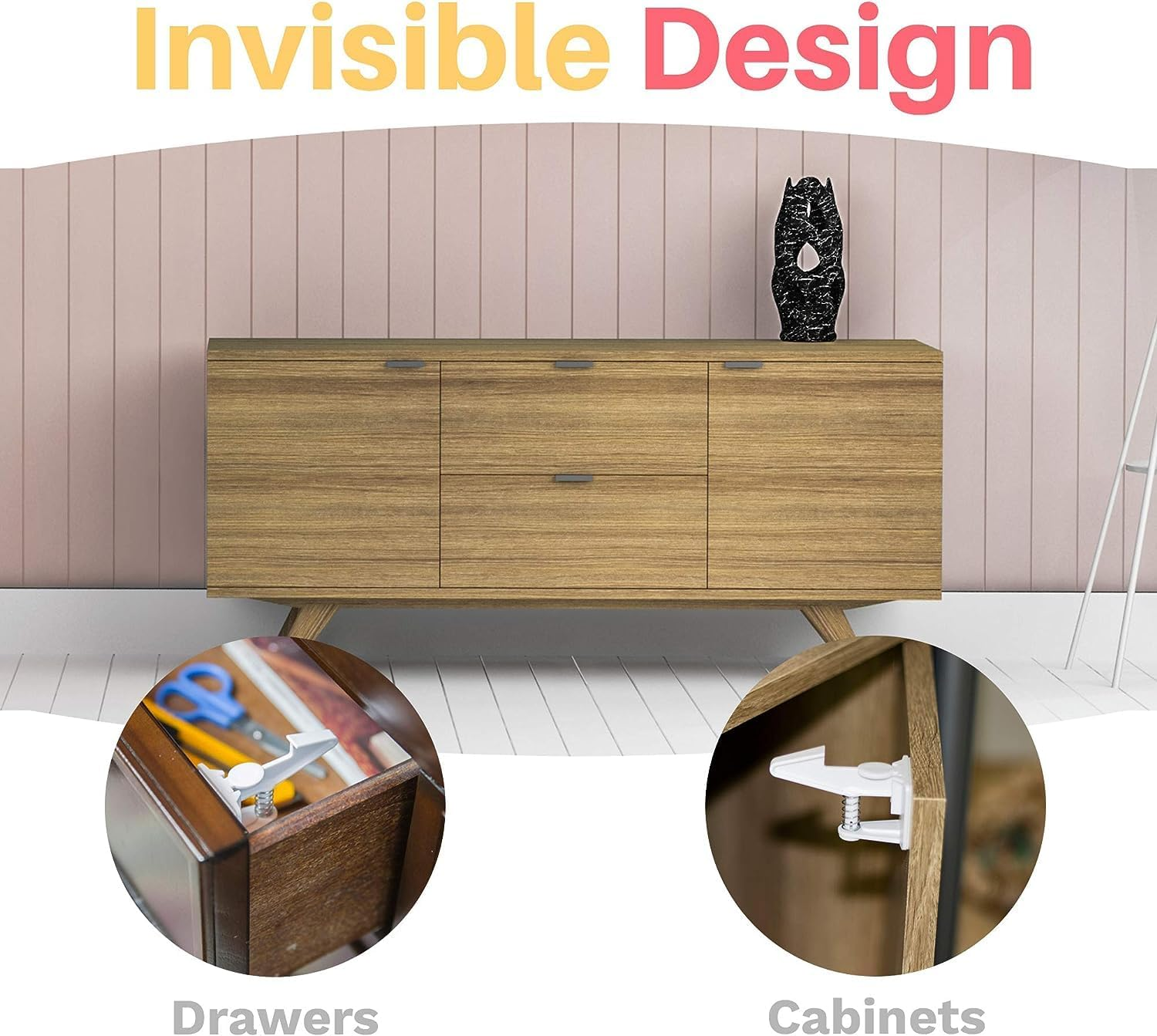 Acemedia12/16Pack Cabinet Locks, Child Safety Latches - Baby Proofing Cabinets and Drawer Locks - 3M Adhesive - No Drilling & No Tools Required - Child Proof Your Home (16White) image number 2