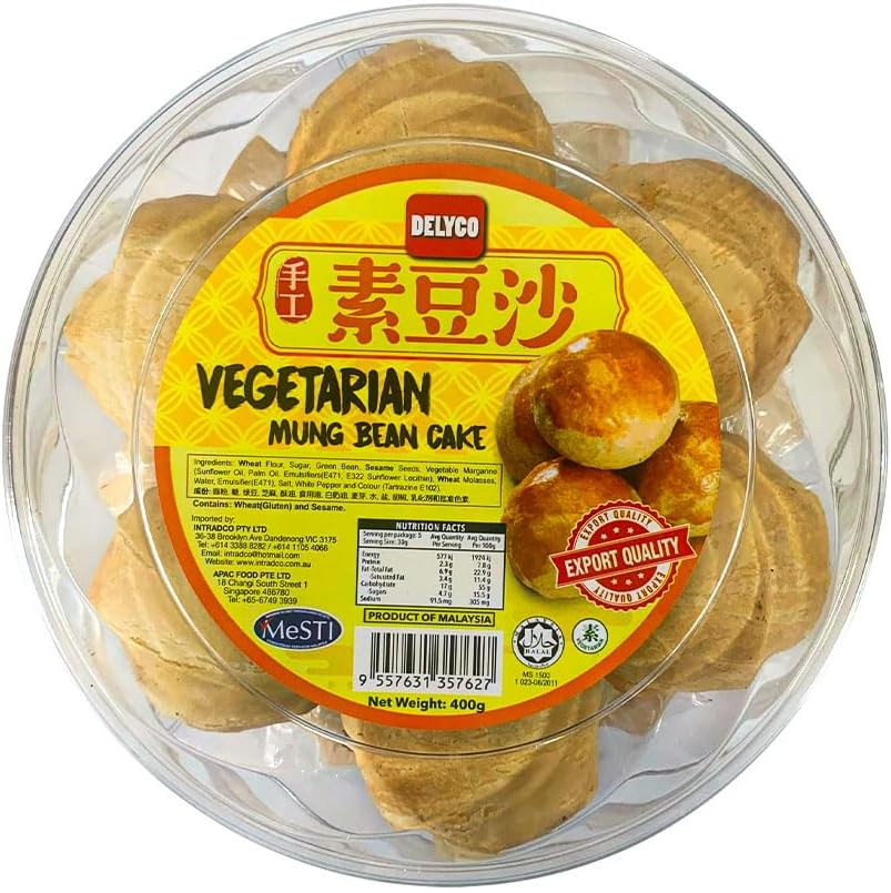 Delyco Sweet Mung Bean Cake Tau Sar Piah Classic Malaysian Pastry Singapore Snack on the Go Cookie Homemade Cake 400G image number 1