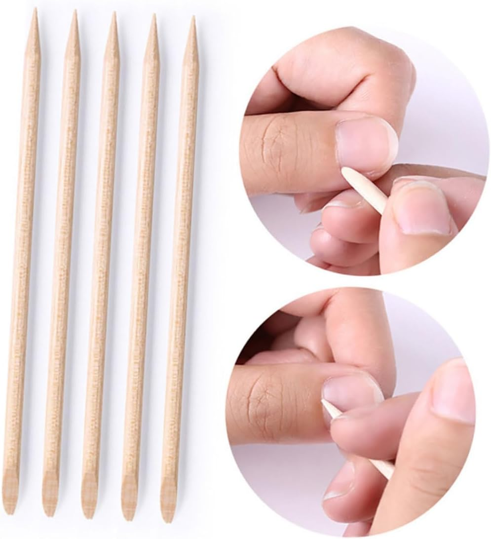 Healeved 100Pcs Wood Nail Sticks Cuticle Pusher Remover Double-Ended Pedicure Tools for Professional Nail Art and Manicure Use
