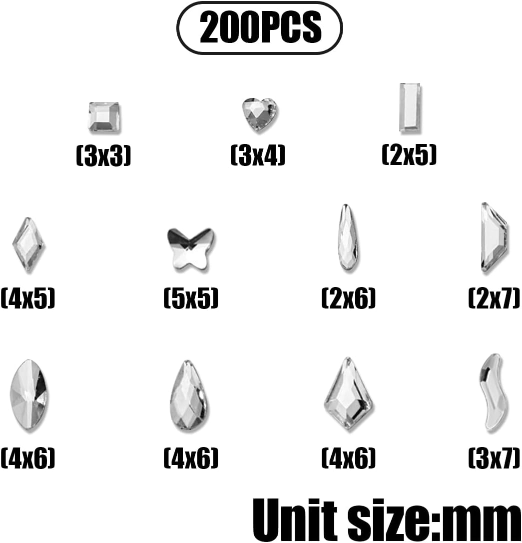 Nail Art Rhinestones Kit, 200 PCS Mini Plastic Clear Flat Back Nail Diamonds for Nail Decoration, DIY Jewel Charms (Various Shapes) image number 1