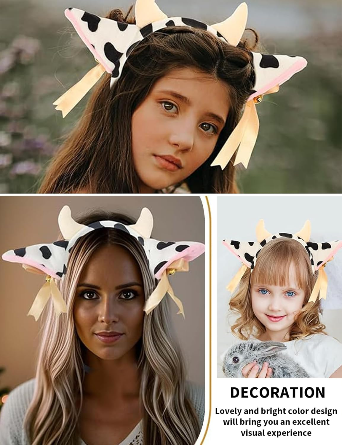 3 PCS Cow Costume Set for Girls Including Cow Ears Headband Tail and Skirt Animal Costume Kit, Cow Cosplay Accessories for Christmas Carnival, Halloween Party Dress up Supplies for Women image number 2
