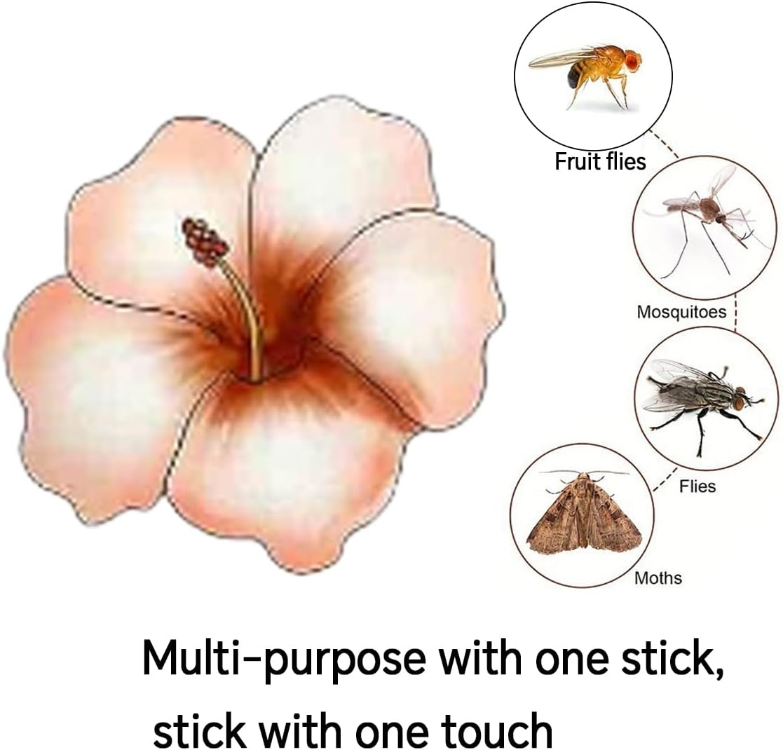 Window Fly Paper for Indoors Sticky,Fly Trap Indoor Non-Toxic & Odorless,Window Sunflowers Decoration Design Sticky Fly Trap Fly Tape 20 Pack (Hibiscus Flower) image number 6
