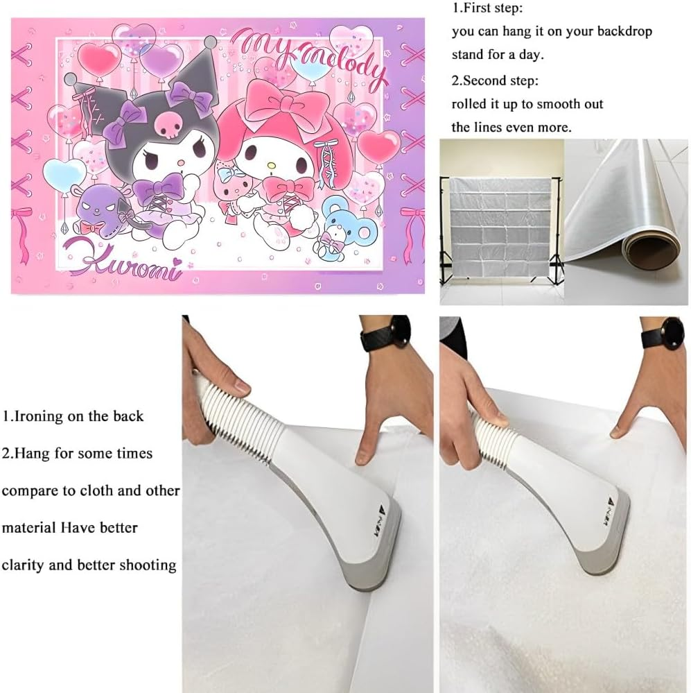 Kawaii and Melody Background Party Supplies, Happy Birthday Banner Backdrop for Kids Party Decorations (5X3Ft) image number 2