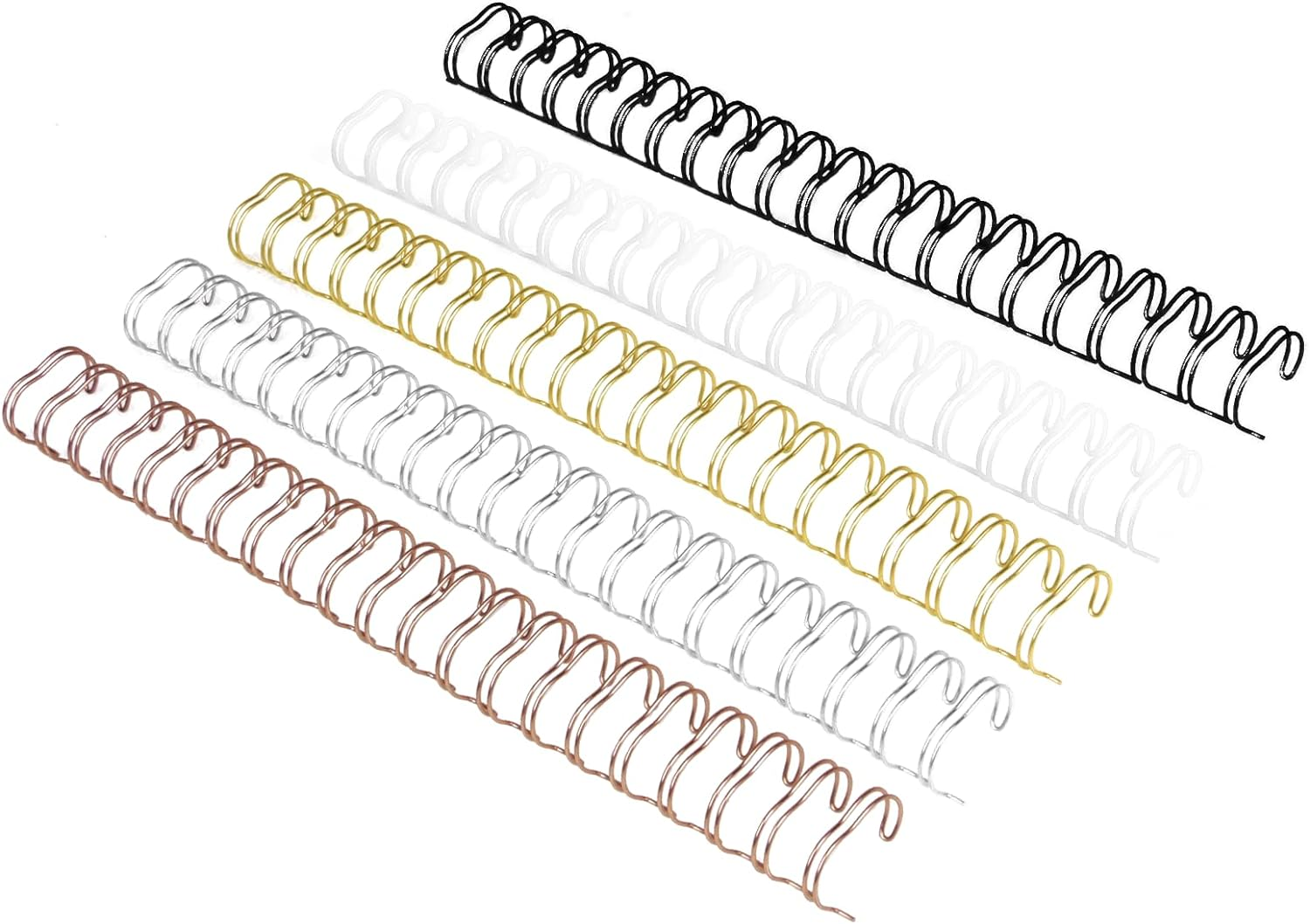 RAYSON Double Loop Wire Binding Spines, 5/8 Inch, 21 Holes, 2:1 Pitch, Binding Capacity 25-145 Sheets, Letter Size, Pack of 50 with Black, White, Rose Gold, Silver, Golden Multicolor
