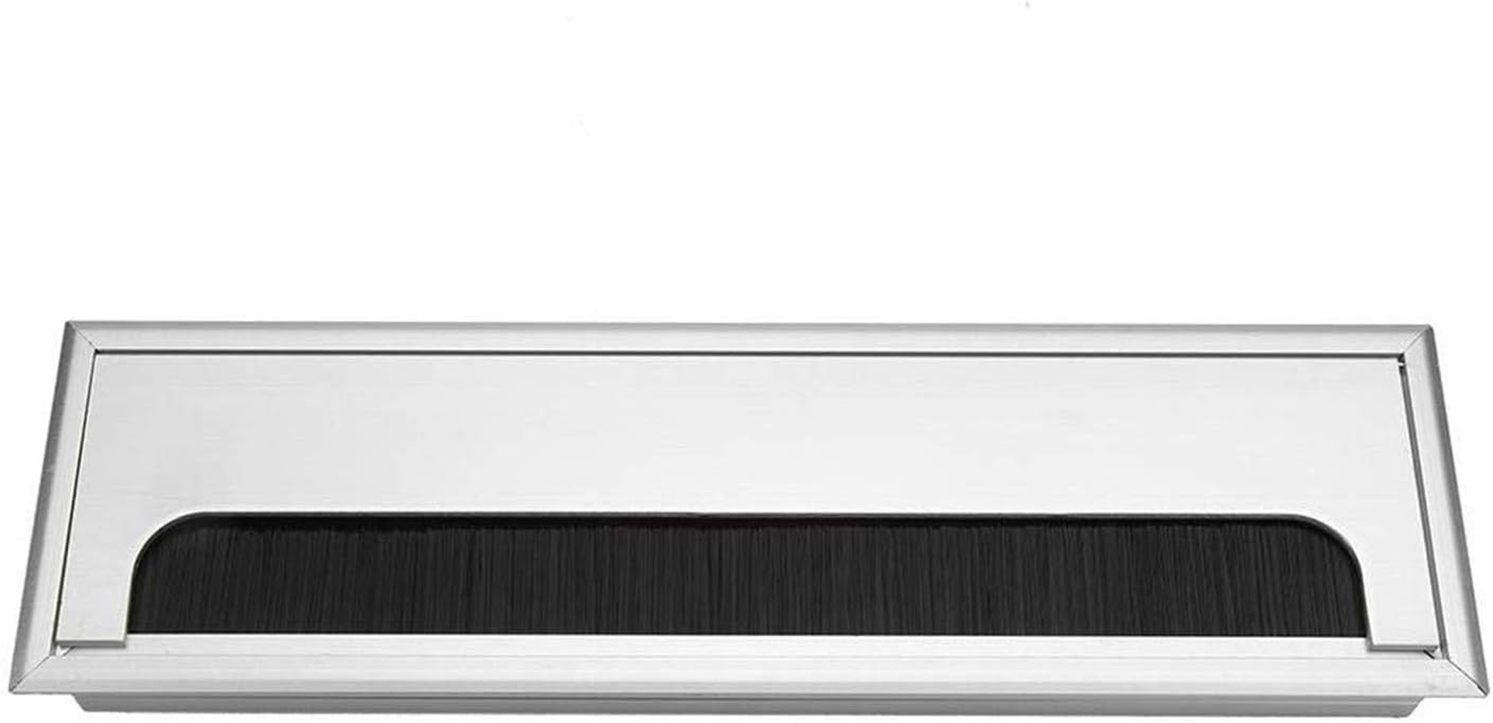 XMHF Aluminum Alloy Rectangle Wire Cable Grommet Hole Cover Cable Organizer for Office Desk Computer Desk Table 11 X 3.15 Inch (280 X 80Mm;Silver Tone) image number 3