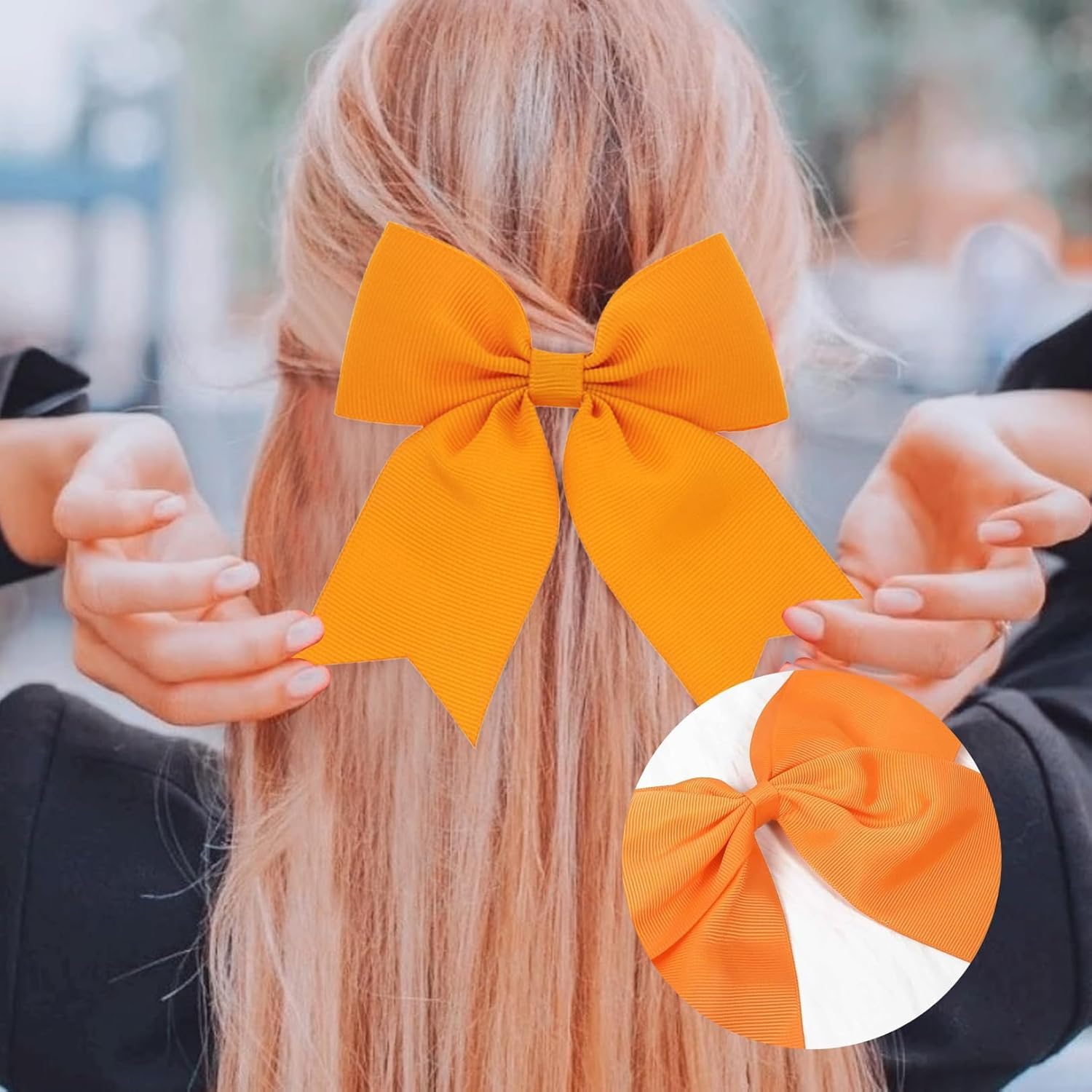 2 Pieces Large Orange Velvet Hair Bows, Women and Girls, Modern Solid Orange Hair Clip, 1 Count