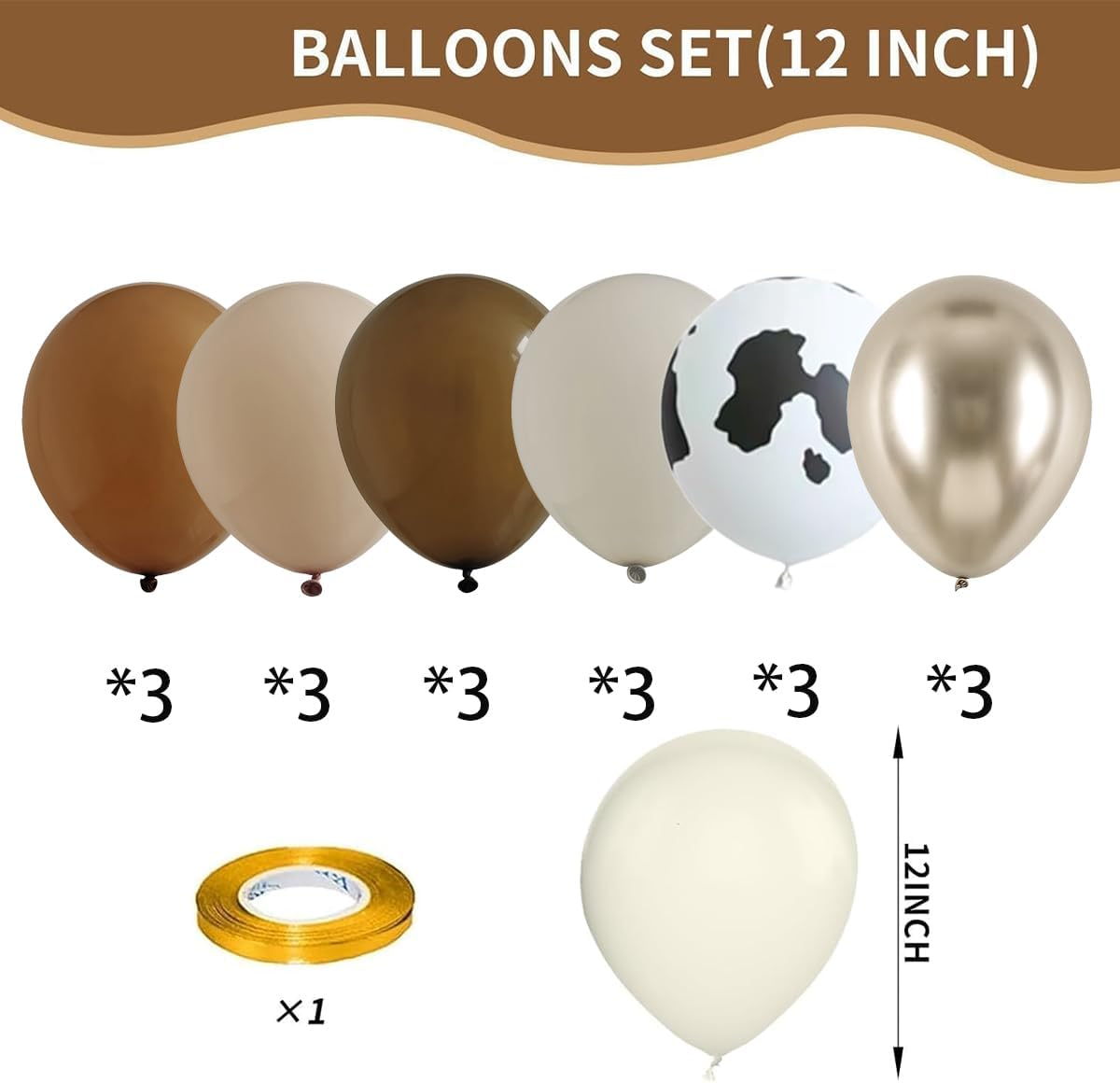 Western Theme Party Decorations, Cowboy Balloons, 12 Inch Latex Brown Cow Print Balloons for Western Party Decorations, Rodeo Party Decorations, Cowboy Birthday Party Decorations - Brown Cowboy image number 3