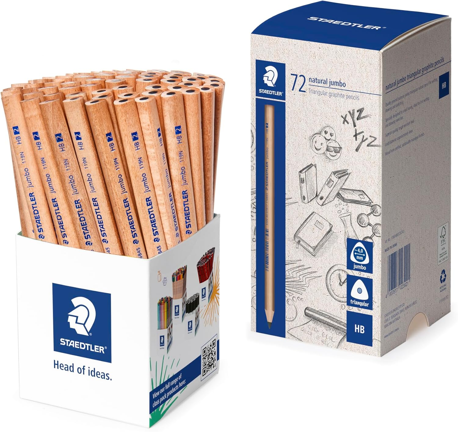 Staedtler Natural Jumbo Triangular Graphite HB Pencils, Natural (Pack of 72)