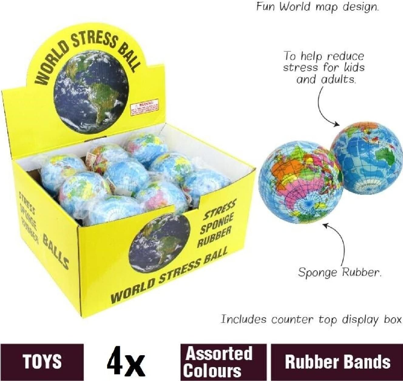 4X Stress Ball Globesoft Relief Tension Fun World Gift