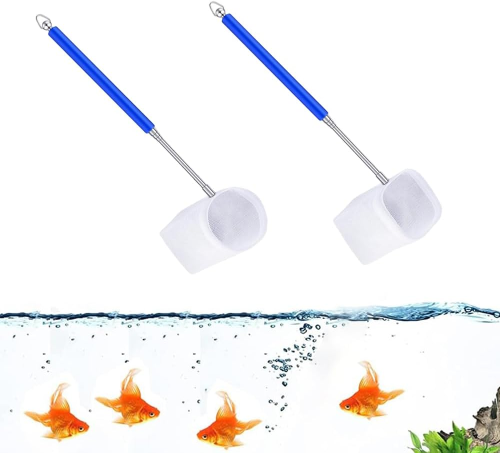 2Pcs Small Telescopic Shrimp Net for Aquarium & Fish Tank, Mini Telescopic Fish Net for Small Fish, Shrimp, Insect - Square & round Net Set, Easy to Use & Store