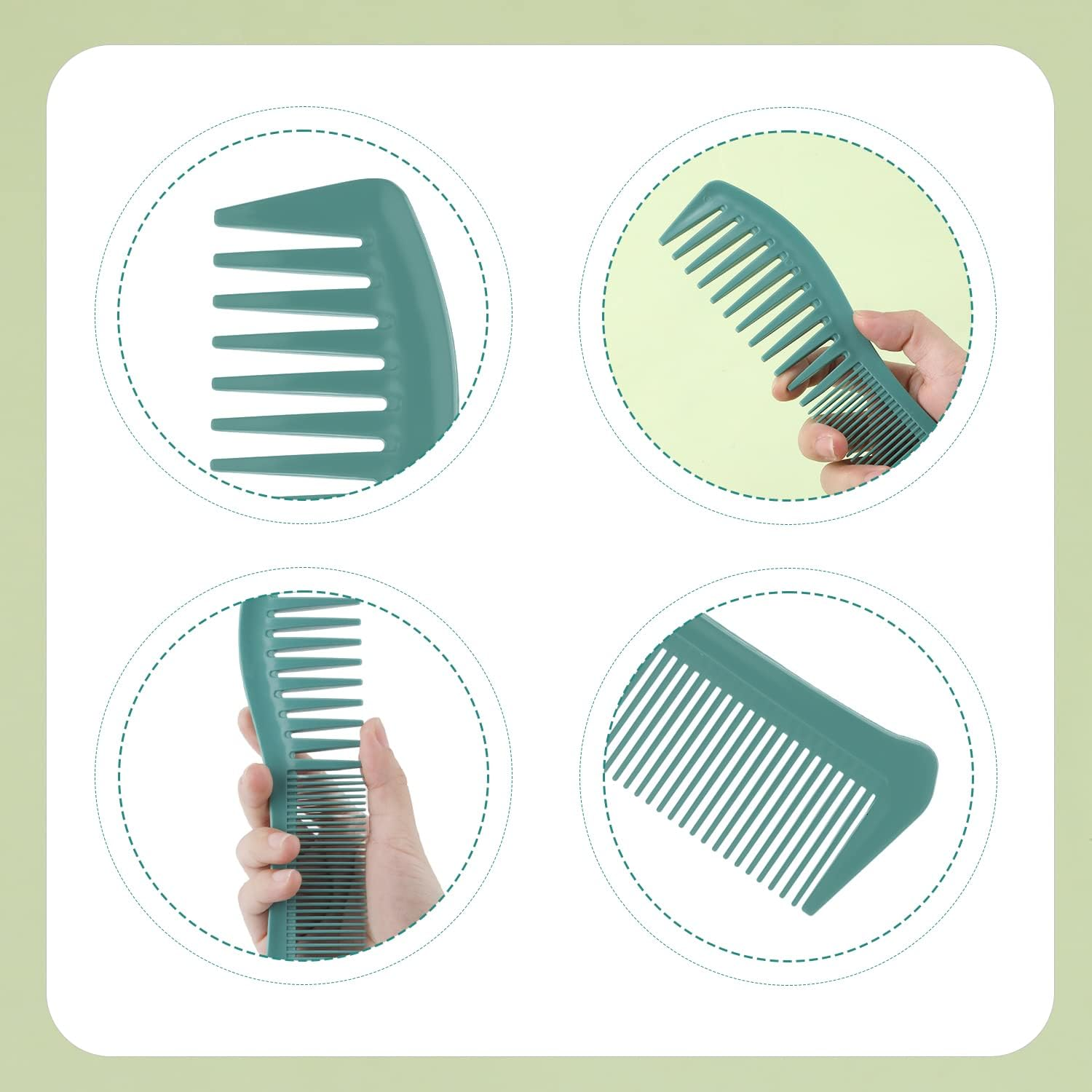 2PCS Hair Comb Set - Wide Tooth and Fine Tooth Plastic Hairstyle Combs for Men and Women - Large Barber Comb for Combing, Hairstyling, Trimming, Cutting (Green) image number 5