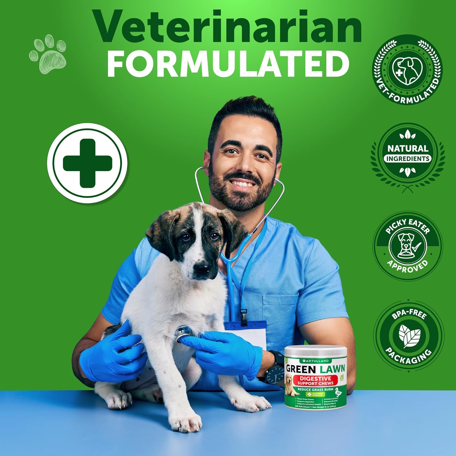 Grass Burn Spot Chews for Dogs - Pee Lawn Spot Saver Caused by Dog Urine - Grass Treatment Rocks - Urine Neutralizer for Green Lawn - Chewable Probiotics, Digestive Enzymes, Dl-Methionine - 120 Treats image number 3