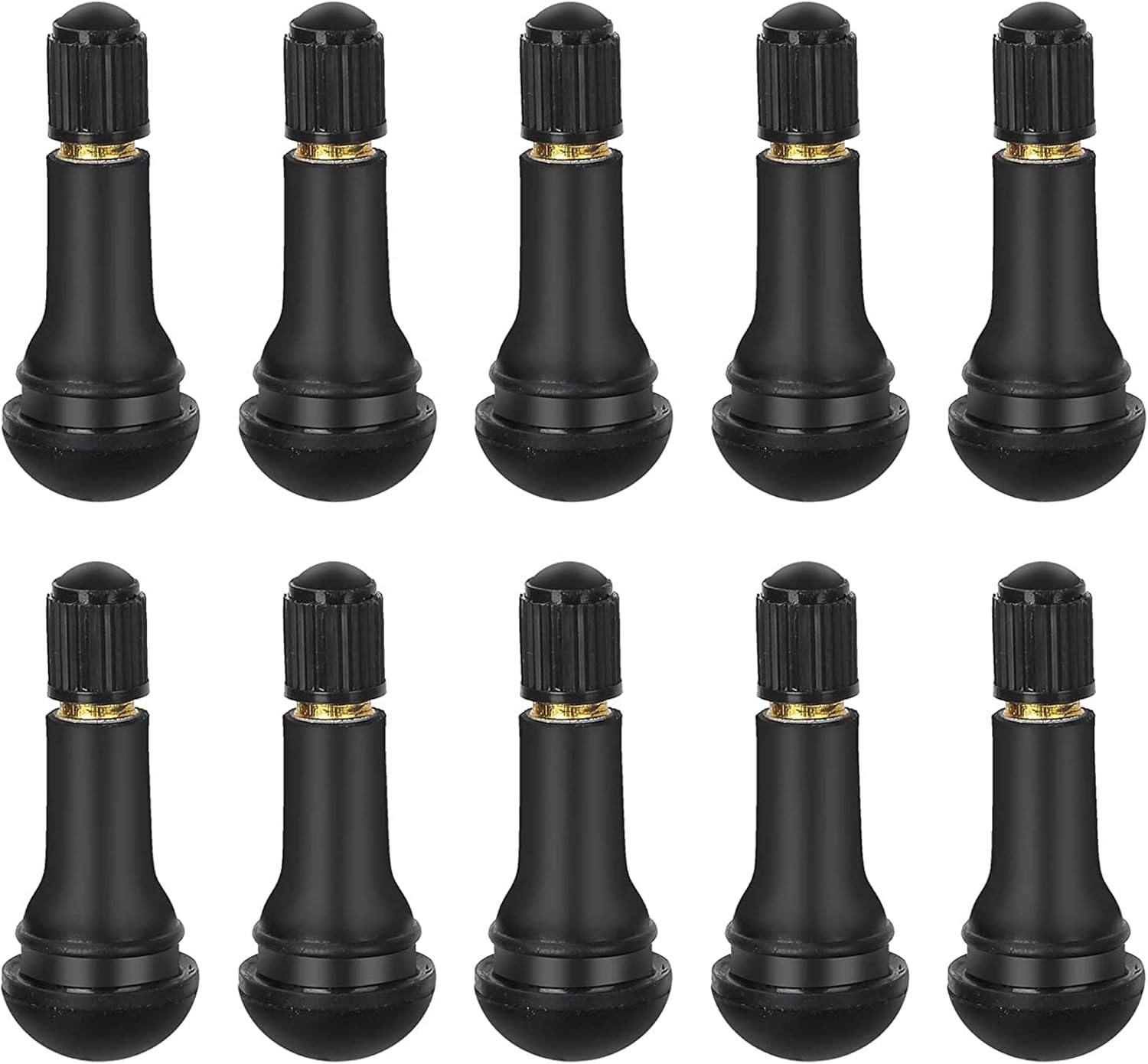 IRYNA Car Tire Valve Stem, 10Pcs Rubber, Black, Universal Fit for Truck, Motorbike, Passenger Car, Tubeless Snap-In, Brass Core, 50 X 19Mm, Max. 4.5 Bar
