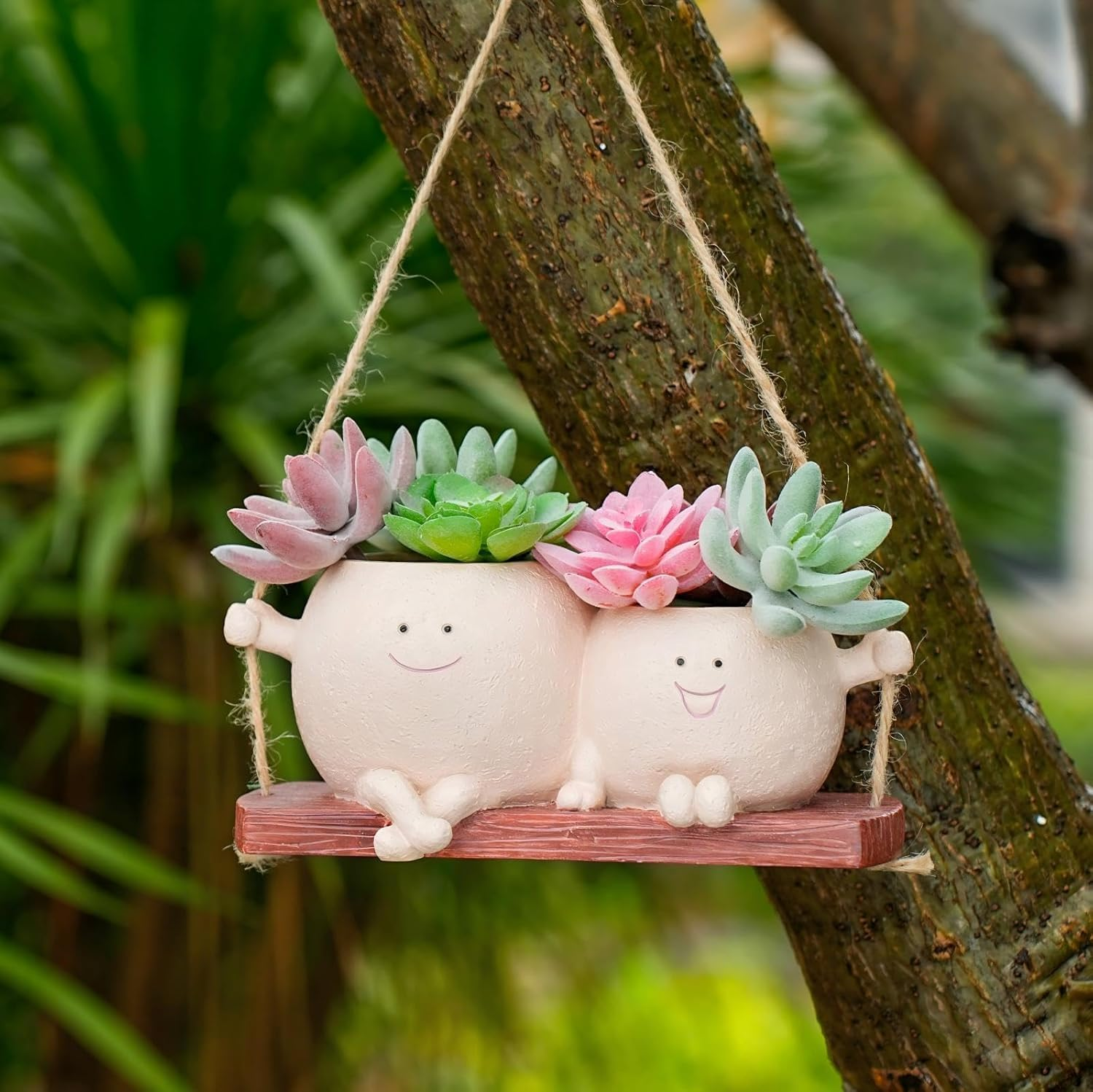 Swinging Planters with Smile Faces, Couple Swing Plant Pot Smiley for Indoor Outdoor Plants image number 2
