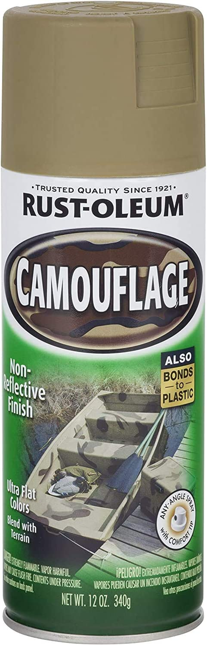 Rust-Oleum Camouflage Spray Paint 340G - Khaki, Flat Non-Reflective Finish, Multi-Surface for Metal, Wood & Masonry &ndash; Fast-Drying for Durable Outdoor Use