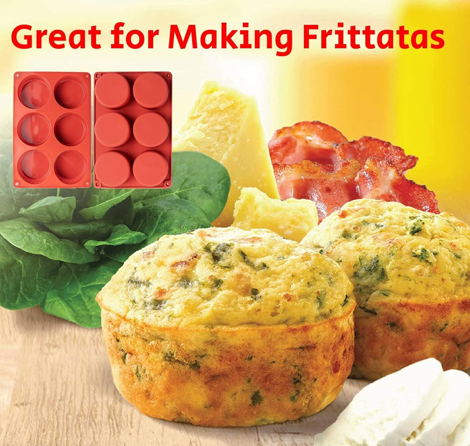 Silicone Egg Molds Frittata Pan, 2 Pack Starbuc Bites Molds Deep 3 Inch Dash Cups Sous Vide Mold round Rolls for Breakfast Sandwiches Omelets Dinner Rolls Baking image number 3