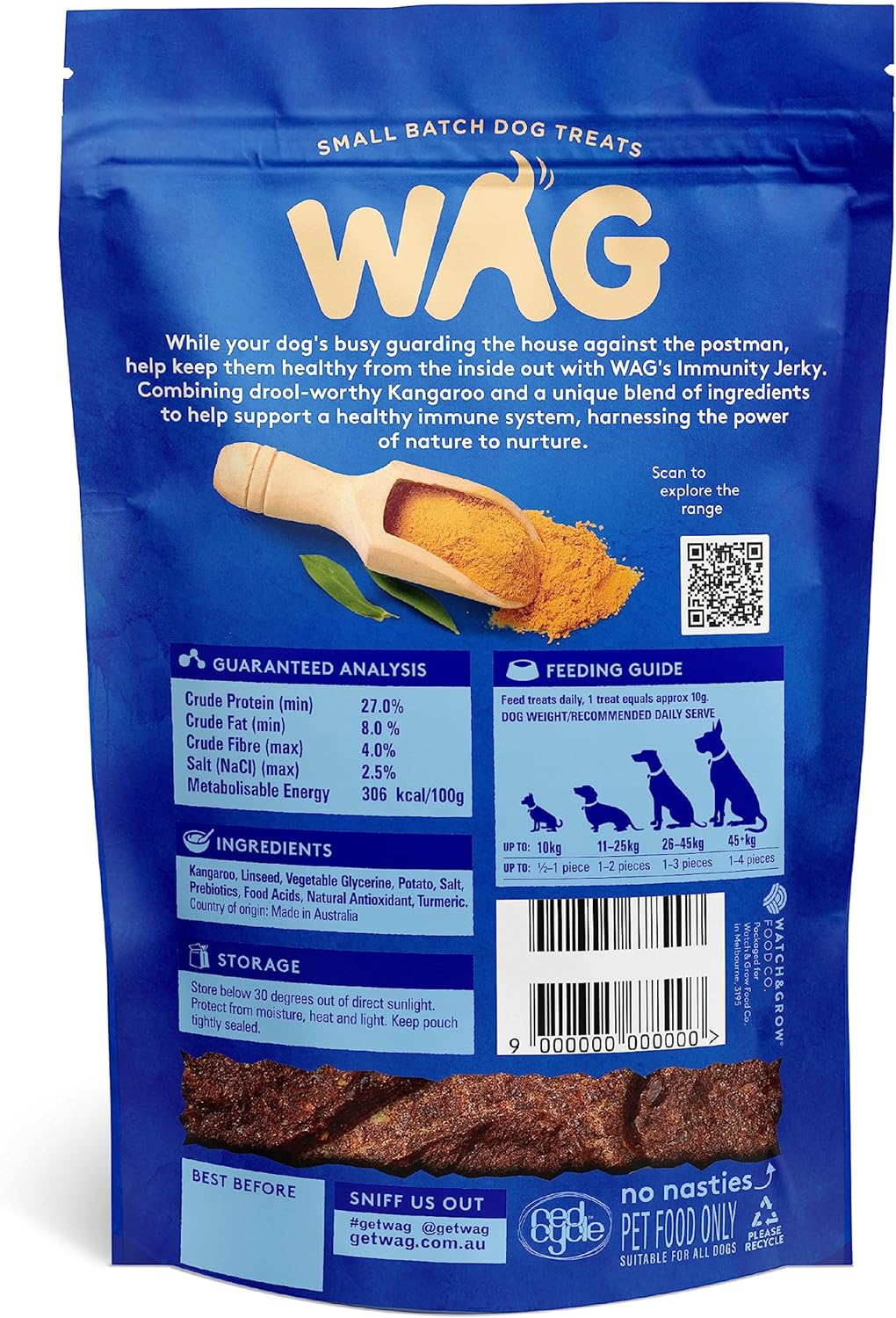 Wag Immunity Kangaroo Jerky Dog Treat, 10 Pieces, Support Healthy Immune Function, Natural Training Treat