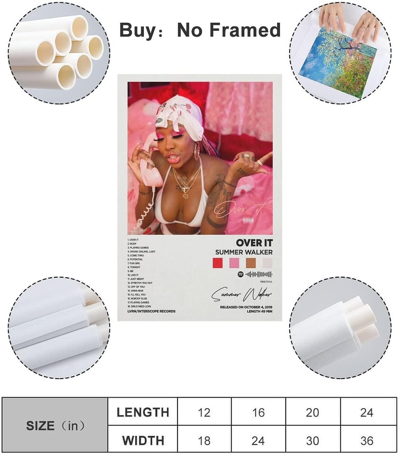 Summer Walker - over It Album Cover Canvas Posters for Room Aesthetic Gift Unframe:12X18Inch(30X45Cm) image number 5