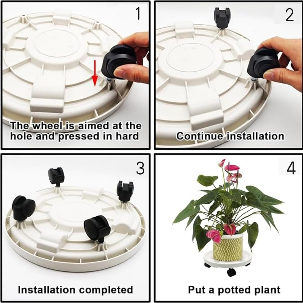 2Pakcs Plant Stand with Wheels 12.2" Rolling Plant Stand-Plastic Plant Water Catcher Tray Plant Caddy with Wheels Heavy Duty,Plant Dolly Plant Saucer with Wheels Indoor Outdoor,Gray image number 3