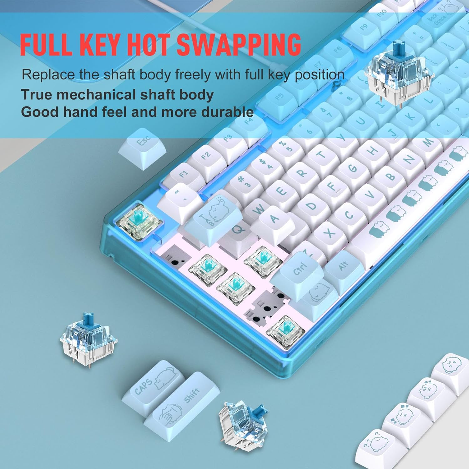 Mechanical Gaming Keyboard - USB Backlit Keyboard with PBT Keycaps, RGB Backlight, 20 Lighting Modes, Ergonomic Design, Detachable USB Cable image number 3